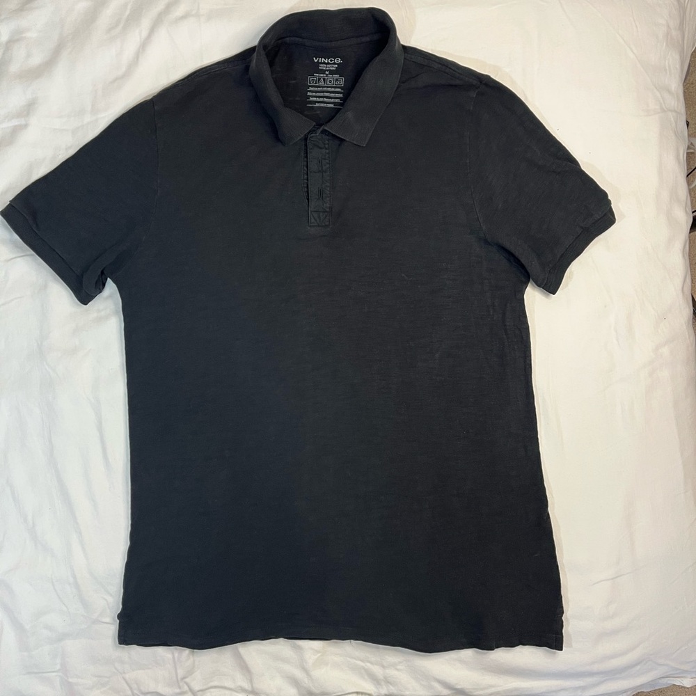 Vince Black Cotton Slub Short Sleeve Polo Shirt Men’s Medium